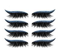 4 pares de pegatinas para pestañas y delineador de ojos, pegatinas con purpurina reutilizables para maquillaje de ojos, cinta para párpados, línea de ojos brillante autoadhesiva # azul