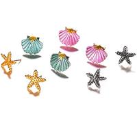 4 pares de pendientes de botón surtidos Boho Starfish Seashell joyería colorida playa verano tratamiento seductor