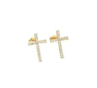 4 pares de pendientes de cruz, pendientes de cruz, pendientes de cristal, pendientes de cruz, pendientes de circonita, adecuados para hombres y mujeres (oro, plata), 11*16mm, Cobre