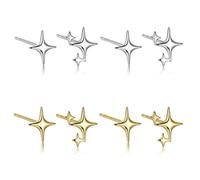 4 Pares De Pendientes De Estrella, Juego De Pendientes, Pendientes De Mujer, Pendientes Sencillos, Pendientes De Moda, Accesorios A Juego (Plata, Oro)