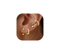 4 pares de pendientes de plata 925 para mujeres y niñas, 14 K chapado en oro pequeños pendientes plata 925 juego pendientes oro circonita para piercing múltiple Tragus Cartilage (oro), piccolo, Base