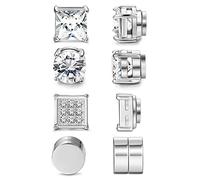 4 Pares de Pendientes magnéticos de Acero Inoxidable para Hombres y Mujeres, Juego de Pendientes de Tuerca con Clip no perforante CZ en Tono Negro/Plateado de 8MM Professional Process