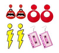4 pares de pendientes neón, pendientes vintage, joyería mujer, pendientes exagerados, pendientes años 80, pendientes coloridos, pendientes declaración creativa, pendientes de fiesta