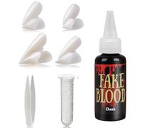 4 Pares Dientes de Vampiro, Vampire Teeth con Pellets Adhesivo, Dentadura Zombie con 60ml Blood Spray, Dientes de Vampiro para Niños Adultos, Dientes de Vampiro Accesorios (D)