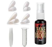 4 Pares Dientes de Vampiro, Vampire Teeth con Pellets Adhesivo, Dentadura Zombie con 60ml Blood Spray, Dientes de Vampiro para Niños Adultos, Dientes de Vampiro Accesorios (A)