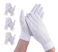 4 Pares Guantes Blancos Algodon,Guantes Algodon con Cierre a Presión,Guantes de Esmoquin con Diseño de 3 Hilos,Guantes de Algodón de Nylon para Bodas, Ropa Formal, Guardia de Honor, 23,5 * 8,5cm
