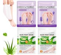 4 Pares Mascarilla Pies Exfoliante y Hidratante, Calcetines Exfoliantes para Eliminar Piel Muerta y Callos, Peeling Pies con Aloe Vera y Lavanda, Tratamiento para Talones Agrietados y Durezas
