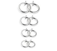 4 Pares Pendiente Falso Aro de Nariz sin Perforaci’on Clio de Oreja y Labio Joyería Cuerpo Aros de Oreja sin Agujero Pendiente de Nariz Falso Aro de Labio Bisutería de Cuerpo(Plata)