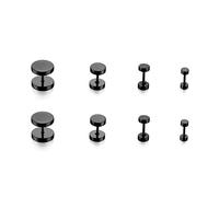 4 Pares Pendiente Hombre,pendientes perforantes negros para dar la ilusión de expansores,Mujer Hombre Pendientes de Botón Negro, 4mm-10 mm de Acero Inoxidable Tornillo Redondo Barbell Pendiente