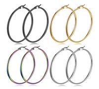 4 Pares Pendientes Aros de Acero Inoxidable No Dan Alergia, Grandes Redondos Círculo 50MM Para Mujer