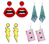 4 Pares Pendientes de Neón Acrílico Retro de Mujer, Disfraz de 80, Gota de Moda Ligera Para Accesorios de Bisutería de Fiesta