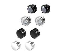 4 Pares Pendientes Magnéticos, Aretes Magnéticos de Acero Inoxidable, Pendientes Clip Sin Agujero para Hombres Mujeres Niños y Niñas, 8mm (Plata, Negro)