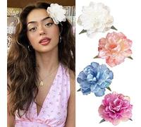4 pasadores de pelo de peonía hawaiana para mujer, pinzas de flores artificiales de 3.5 pulgadas para vacaciones, fiestas en la playa, horquillas bohemias para niñas y bodas (blanco, azul, rosa,