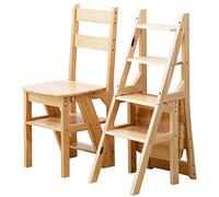 4 pasos plegable silla de escalera de pino sólido taburete de madera transformable taburete antideslizante para la oficina en casa Biblioteca Decoración Max 400 lbs Capacidad de peso Espacio ahorro de
