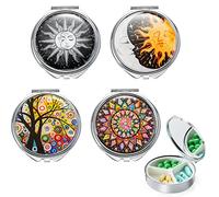 4 Pastilleros de Metal Redondos para Mujer,Mini Pastillero de Viaje Pequeño Pastillero para Monedero 3 Compartimentos Pastillero con Espejo para Vitaminas Medicina Tableta Estuche