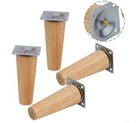 4 patas de madera maciza para muebles con tornillos y placas de hierro para sofá, armario, mesita de noche, silla de oficina, mesa de café con almohadillas de goma para protección del suelo (oblicuo