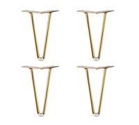 4 patas de metal para mesa con bifurcación, perfectas para soportes de TV, cómodas, mesitas de noche, incluye tornillos y protectores de suelo, acabado dorado (30 cm)
