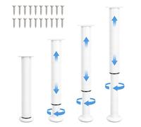 4 Patas para Muebles Blancas de Acero, Patas Ajustables para Muebles de Sofá, Cama, Armario, Zapatero y Baño, Carga 300kg, Cuadradas con Base ABS Antideslizante, 20 Tornillos (25-42cm)