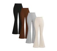 4 PC Leggings para Niñas Pantalones Acampanados de Punto Suave y Cómodo Cintura Alta Yoga Pants Pantalon Bootcut Color Sólidos Deportes Pantalón de Campana Malla Deporte Niña 8-13 Años