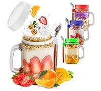 4 pcs 500 ml Tarro Portátil de Overnight Oats de 500 ml, Tarros de Cristal con Tapa y Cuchara, Taza de Muesli Yogur para Fruta Verdura Cereal