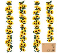 4 Pcs 7.3 FT de Guirnalda Flores Artificiales Decoracion, d Girasoles Artificiales Decoracion Realista sin Olor, Guirnalda Artificial de Girasol para Interior Exterior Hogar Jardín Pasillo.