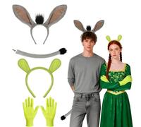 4 PCS Accesorio Disfraz Burro Adulto, Orejas de Burro Cola Diadema Ogro Verde Guantes Verdes, Ogro Disfraz Animal Accesorios Disfraces Graciosos para Halloween Navidad Carnaval Tema Fiesta Cosplay