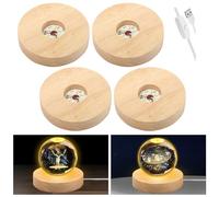 4 PCS Base de Pantalla LED de Madera, 10*10 cm Redonda Base de luz LED, Soporte de Exhibición de Cristal Base de Luces por USB para para Pantalla de Escritorio Bola de Cristal, Resina (Luz Cálida)