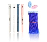 4 Pcs Boligrafos Borrable Azul 0,35mm Bolígrafo Borrable con 50 Boligrafos Borrables Recambios y 2 Gomas de Borrar Diseño de Dibujos Animados Bolígrafos de Gel Borrables para Niños Estudiantes Adulto