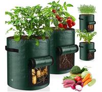 4 Pcs Bolsas Cultivo Patatas con Ventana Abatible & Asa, 10 Galones Contenedores Plantación Vegetales, Suministros Jardinería PE, Bolsa Plantar Jardín para Papas, Tomates, Zanahorias, Pepinos, Flores