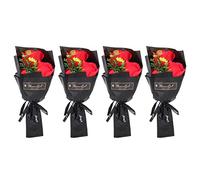 4 PCS Bouquet de flores de jabón de rosa exquisito, día de San Valentín romántico, jabón artificial de pétalos de rosa para la decoración de la oficina.