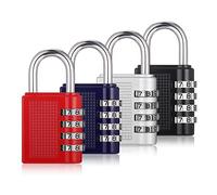 4 Pcs Candado Combinacion, Candado Taquilla Gimnasio, Candados de Acero Inoxidable, Candados de Combinación 4 Cifras, Candado Impermeable para Taquillas Maleta Viaje (Rojo, Negro, Azul, Plata)