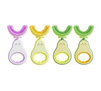 4 Pcs Cepillo de Dientes para Niños en Forma de U, Cabezal de Silicona Calidad Alimentaria, Dibujos Animados Cepillo de Dientes Manual de Silicona Suave de Aguacate Lindo, Regalo para Niño