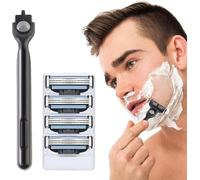 4 Pcs Compatible con Cuchillas de Afeitar Gillette Mach 3, Recambios Profesionales con un Mango, Doble Tira Lubricante, para Afeitado Diario (1+4)