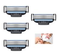 4 Pcs Cuchillas de afeitar para hombre El reemplazo de hojas de afeitadora para hombres 3 capas Manual Blade Barber Recambios Profesionales de Doble Tira de Lubricación Shaver Blade Recargas (4, D)