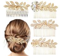 4 Pcs de Accesorios para el Pelo en Oro, Peine con Hoja Hermoso y Encantador, Ideal para Diseñar Peinados en Damas.
