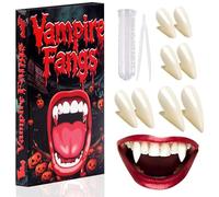 4 Pcs Dientes de Vampiro Halloween, 4 Tamaños Colmillos Vampiro, Dentadura Vampiros Niño Adulto, Colmillos Falsos con Pegamento Vampire Teeth, Halloween Accesorios Cosplay Fiesta Escenario Atrezzo (A)
