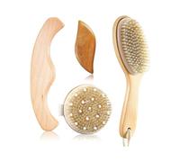 4 Pcs Dry Brushing Body Brush for Lymphatic Drainage Vegan Dry Brush with Wood Therapy Massage Lymphatic Drainage Tool Gua Sha Anti Cellulite Body Sc
