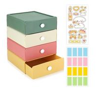 4 PCS Escritorio Cajonera Armario Interior, Cajonera Plastico Apilable con 4 Cajones, Organizador Cajones Cocina con 2 Pestañas para Oficina Material de Papelería, Dormitorio, Baño （4 Cajones）