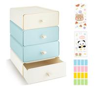 4 PCS Escritorio Cajonera Armario Interior, Organizador Cajones Cocina con 4 Cajones, Cajonera Plastico Apilablecon 3 Pestañas para Baño Oficina Material de Papelería, Dormitorio（2 Cajones）