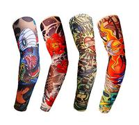 4 Pcs Fashion Nylon Fake Temporary Tattoo Sleeves Arm Stockings Halloween Tattoo Soft For Men Women Outdoor Sport Basketball Cycling Anti-UV Sunscreen Sleeves