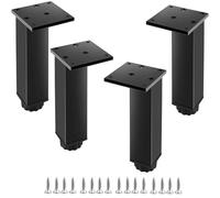 4 Pcs Furniture Legs Adjustable Cabinet Leg Square Table Legs Brushed Gold DIY Furniture Feet Metal Risers for Wardrobe,TV Cabinets,Nightstand,Desk,Black,10cm(3.9in)