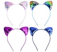 4 Pcs Glitter Cat Ears Headband Diademas con Orejas de Gato Coloridas Diademas Orejas de Gato Brillantes con Lentejuelas Diademas de GatoAccesorios Adorables para Fiestas y Disfraces Halloween