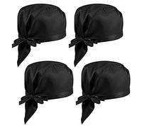 4 Pcs Gorro Cocinero, Ajustable Gorro Cocina Mujer y Hombre, Negro Gorro Cocinero, Algodón Gorro Cocinero para Cocina, Hotel, Restaurant
