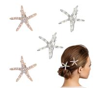 4 Pcs Horquillas Estrella de Mar, Pernos de Pelo de Estrella de Mar, Metal Pasadores de Pelo de Fiesta de Playa, para Vacaciones de Boda(Oro, Plata)