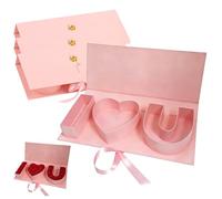 4 Pcs I Love You Heart-Shaped Gift Box Empty Valentines Box Fillable Letter Floral Decor Pink I Heart U Keepsake Gift for Valentine's Day Wedding Mother's Day Birthday Gifts