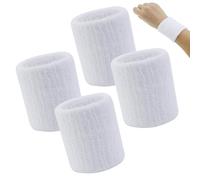 4 Pcs Juego de Muñequeras, Muñequeras Deportivas para Hombre y Mujer, Suave y Gruesa para Baloncesto, Gimnasio, Gimnasia, Tenis, Fútbol(Blancas)