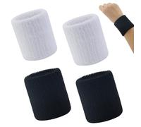 4 Pcs Juego de Muñequeras, Muñequeras Deportivas para Hombre y Mujer, Suave y Gruesa para Baloncesto, Gimnasio, Gimnasia, Tenis, Fútbol (Blanco y Negro