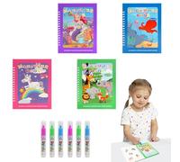 4 pcs libro pintar con agua con bolígrafo de agua Para niños y niñas, libro magico agua ideal para pintar en cualquier lugar, coloring book para usar repetidamente,con efecto grafiti acuático