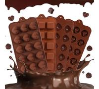 4 Pcs Moldes de Alimenticio Chocolate de Silicona Marrón, Moldes Antiadherentes para Chocolates para Cuadrado, Concha, Flor de Remolino, Corazón con 1*Espátula de Mantequilla, 2*Cuentagotas
