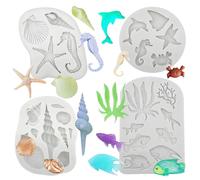 4 PCS Moldes de Marina Animales,3D Marina Animales Moldes Silicona,Molde Conchas del Mar,3D Molde Sirena Fondant para Decorar Pasteles,Jabón,Chocolate,Dulces para Manualidades para Decorar Tartas